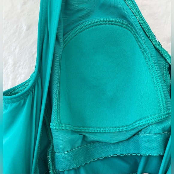 Land’s End Women's Petite Side Tie Mini Green/Floral Swim Dress Swimsuit; 12P - Picture 6 of 9